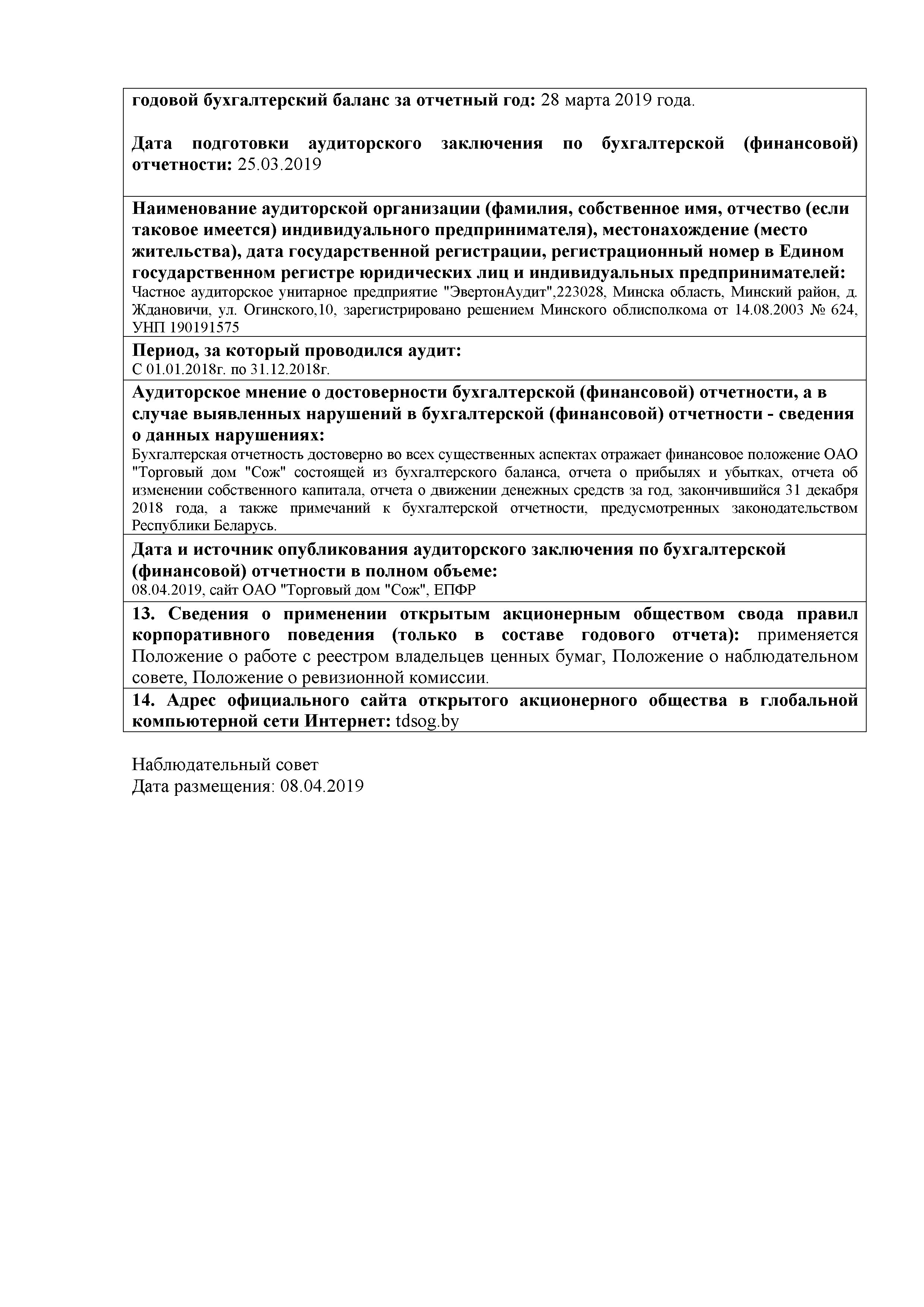 ОАО Торговый дом Сож - Годовой отчет эмитента за 2018 год (страница 3)
